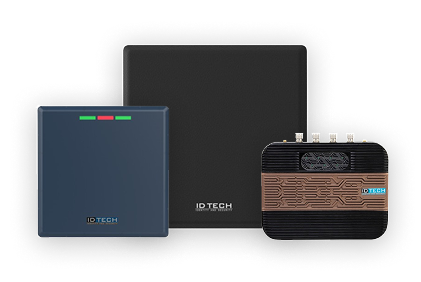 High-performance ID TECH UHF RFID readers, including integrated and fixed reader models.