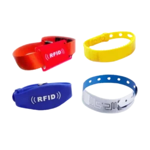 Different types of RFID wristbands in silicone, fabric, and PVC materials