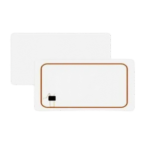 white HF RFID card with a visible internal antenna coil